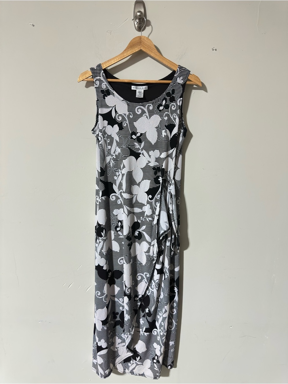 Robbie Bee Floral Sleeveless Maxi Dress Black White Women’s Size S Stretch
